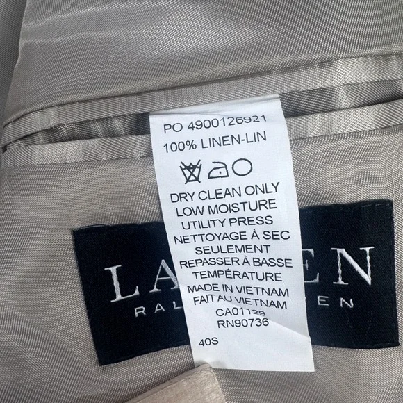 Lauren Ralph Lauren Lassiter 100% Linen Plaid Sport Coat Blazer 40S Cream Grey - Picture 13 of 16